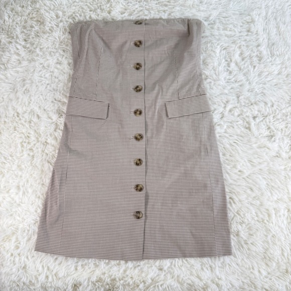 Theory Dresses & Skirts - Vintage Theory Strapless Gingham Button Front Dress Brown White Silk Size 10
